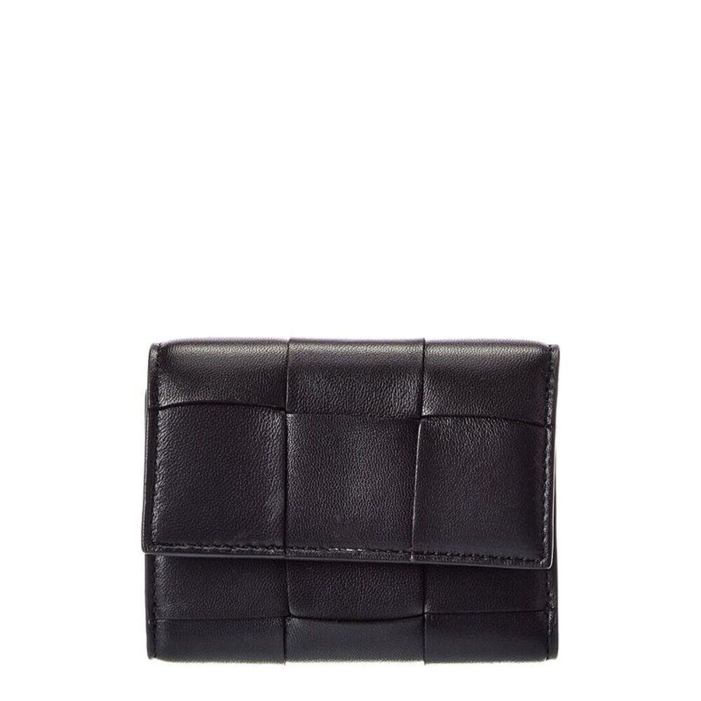 Bottega Veneta Trifold Maxi Intrecciato Leather Wallet, Black